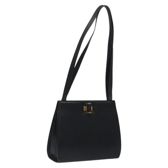 Salvatore Ferragamo Shoulder Bag Leather Black Gold Auth 116392 - Picture 1 of 16